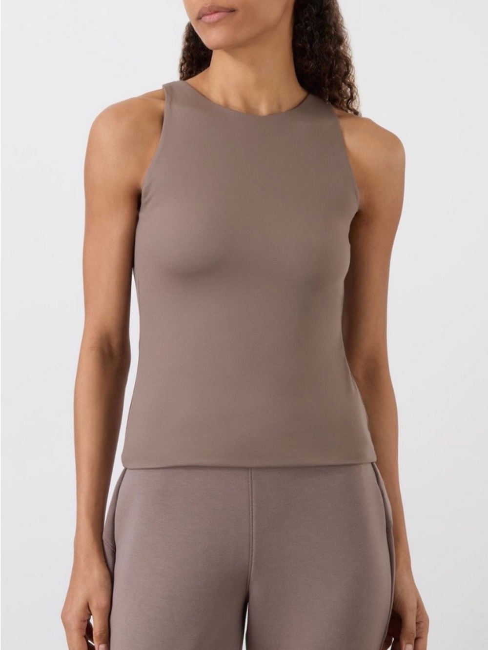 Spanx Smoothing Jersey High Neck Racerback Tank, Smoke Taupe, Large - Picture 3 of 14